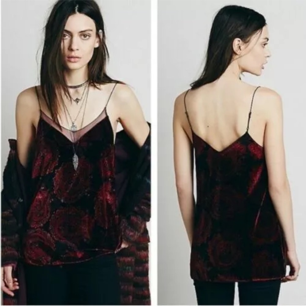 Free People Burgundy and Black Velvet Tank Top
